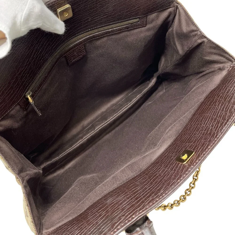 GUCCI Vintage Monogram Horsebit Chain Shoulder Bag Beige Brown Canvas [105425] - Picture 11 of 13